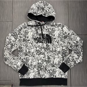 North Face Pullover Hoodie All-over Graphic Print Black/White Size Large